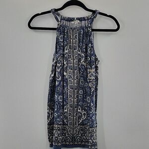 3 For$20 Sophie Max Blue haulter top w/ Cream & White design size S